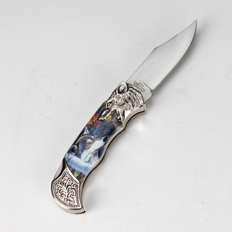 TheBoneEdge | 7" Wolf Design Pattern Handle Classic Folding Knife [14310] Folding Knife Canadian Distributor