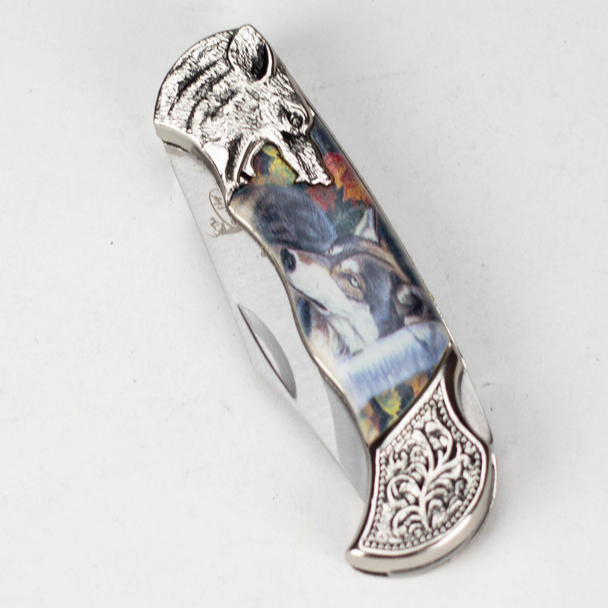 TheBoneEdge | 7" Wolf Design Pattern Handle Classic Folding Knife [14310] Folding Knife Canadian Distributor