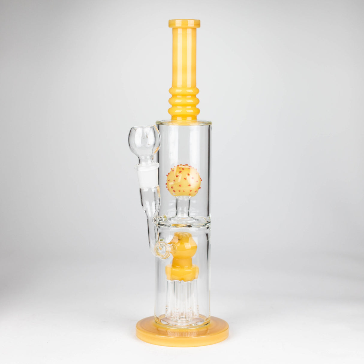 14" Color accented percolator glass bong with ball & Arm diffuser