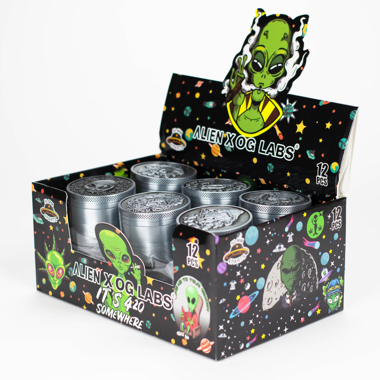 2" Metal Grinder 4 Layers with Alien Design Box of 12