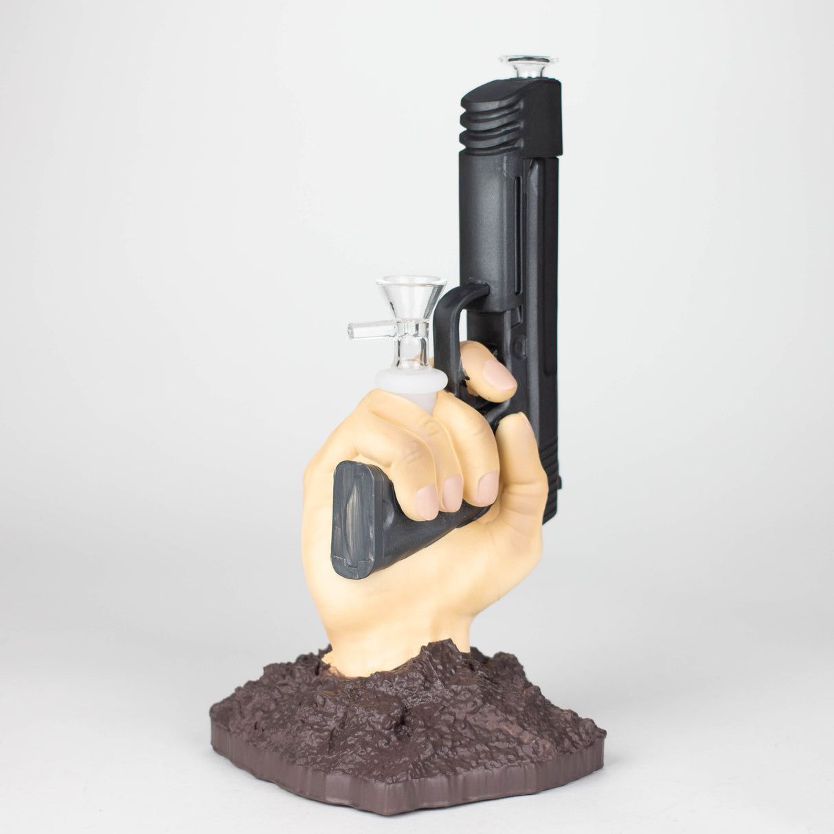 A bong with a pistol in hand