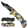 7 3/4" Skull Handle Spring Assisted Pocket Knife_0