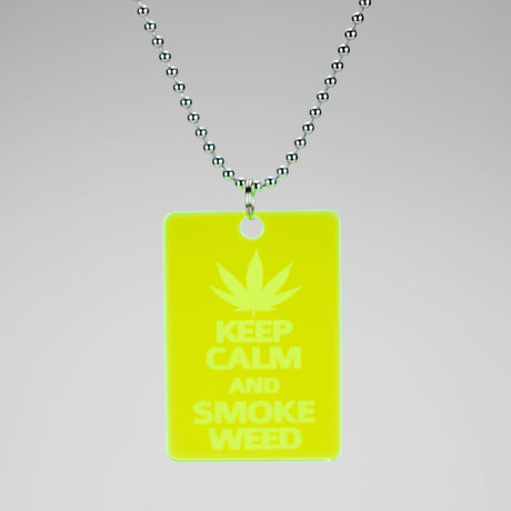 Neon Green Acrylic Weed Smoker Dog Tags – 5.0x3.5 cm with Stainless Steel Chain – Perfect for Weed Accessories Collection Made in Canada