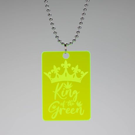 Neon Green Acrylic Weed Smoker Dog Tags – 5.0x3.5 cm with Stainless Steel Chain – Perfect for Weed Accessories Collection Made in Canada