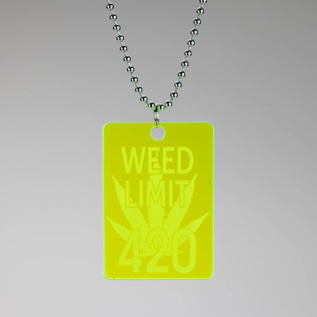 Neon Green Acrylic Weed Smoker Dog Tags – 5.0x3.5 cm with Stainless Steel Chain – Perfect for Weed Accessories Collection Made in Canada