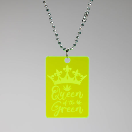 Neon Green Acrylic Weed Smoker Dog Tags – 5.0x3.5 cm with Stainless Steel Chain – Perfect for Weed Accessories Collection Made in Canada