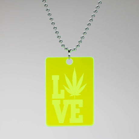 Neon Green Acrylic Weed Smoker Dog Tags – 5.0x3.5 cm with Stainless Steel Chain – Perfect for Weed Accessories Collection Made in Canada