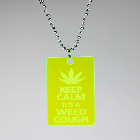 Neon Green Acrylic Weed Smoker Dog Tags – 5.0x3.5 cm with Stainless Steel Chain – Perfect for Weed Accessories Collection Made in Canada