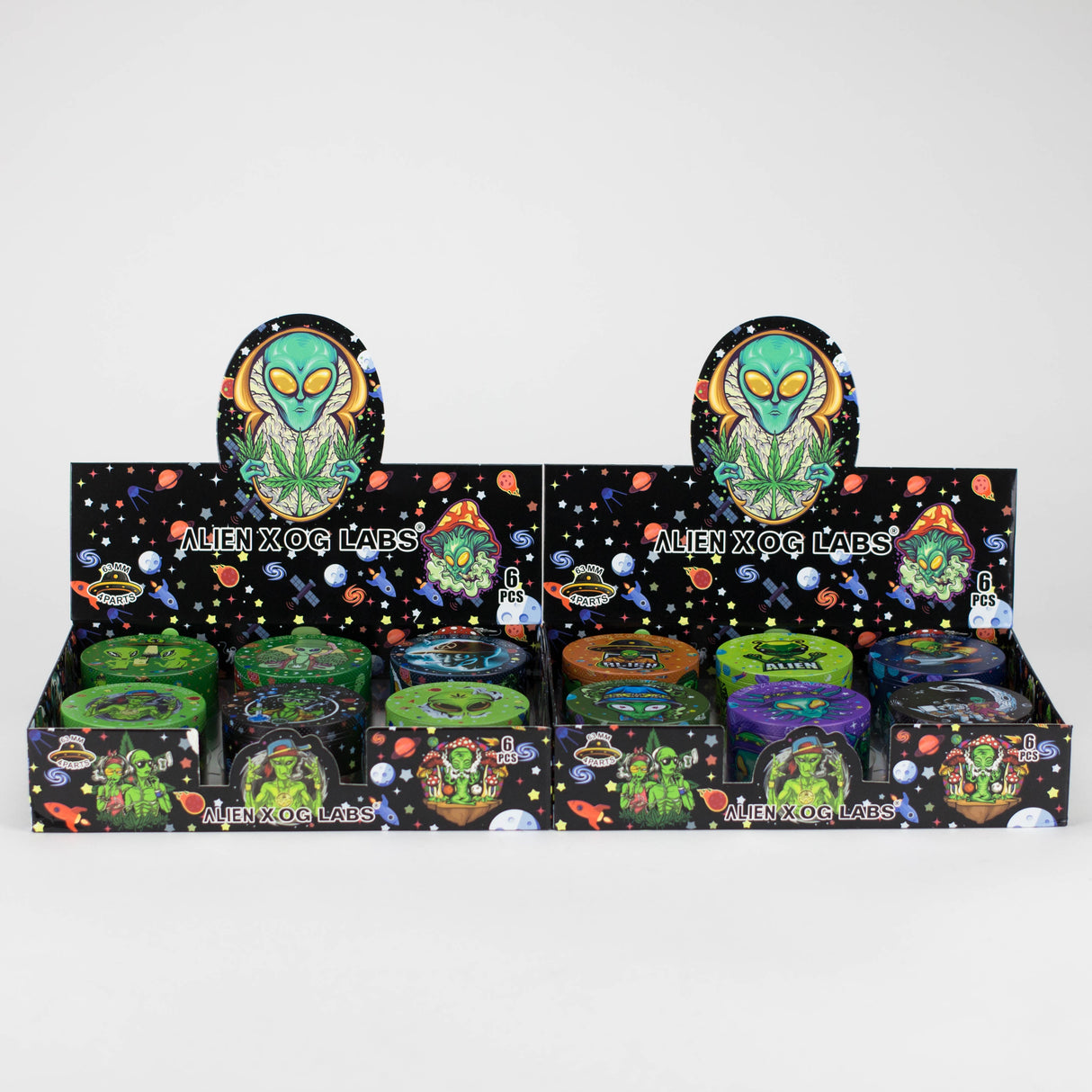 4 Layes 63mm Alien assorted Design Metal Grinder Box of 6 [SMKZ-001]