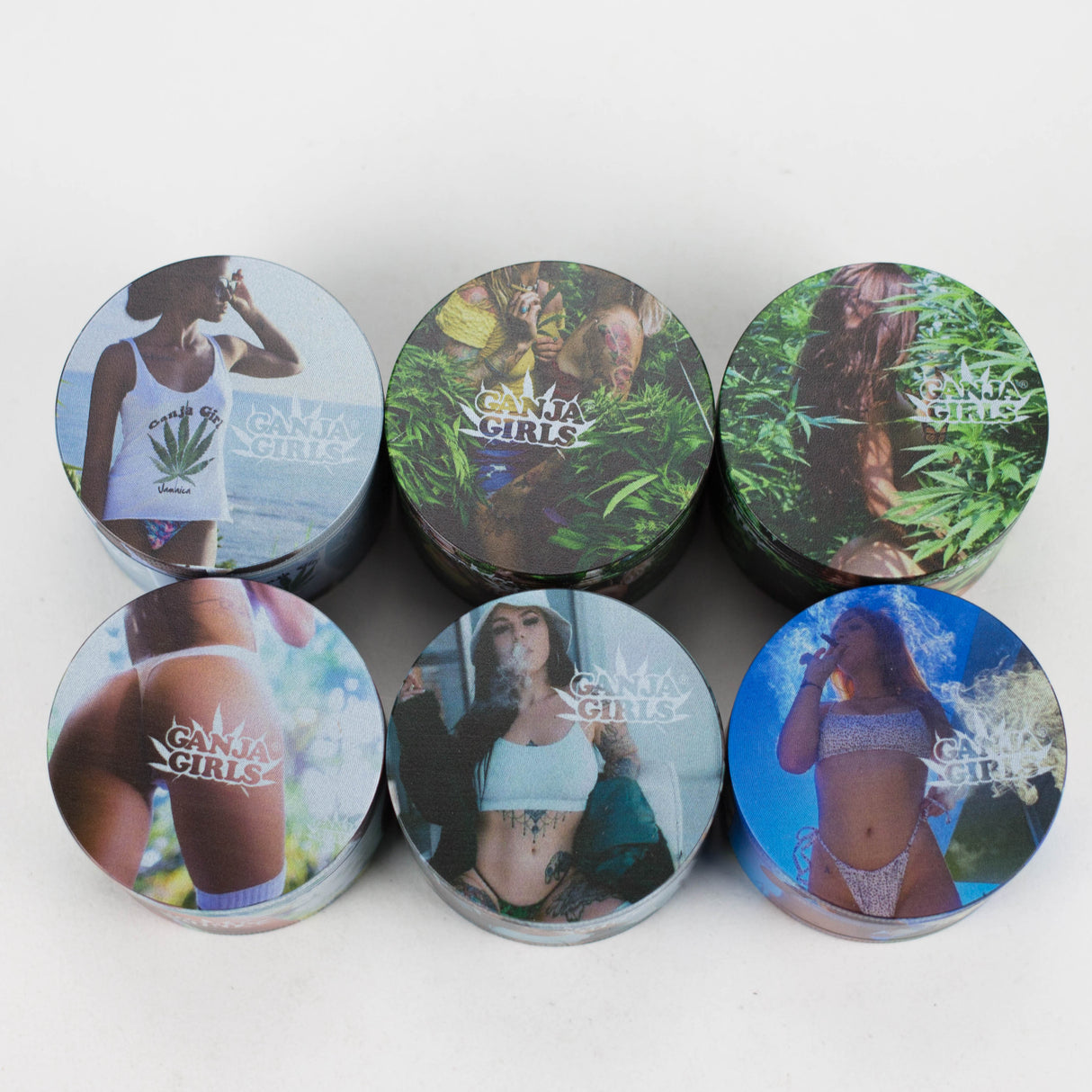 4 Layes 63mm Ganja Girls assorted Design Metal Grinder Box of 6 [SMKZ-001]