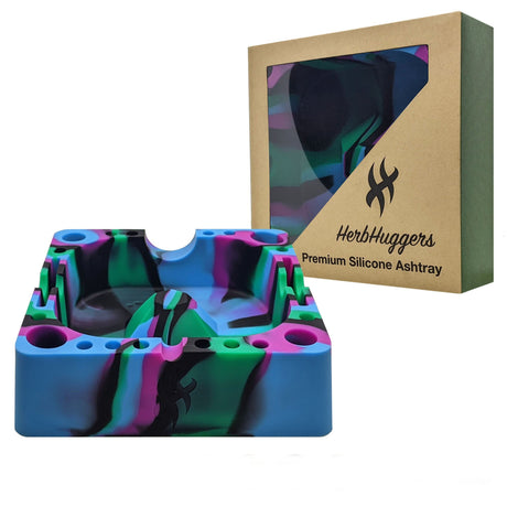 Herbhuggers | Premium Silicone Ashtray Featuring Center Tap Ash and Glassware Clearer with Accessory Organizing Slot Holders