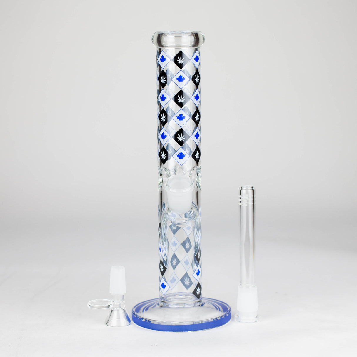 10" Color accented Staight Tube Glass Bong With Maple Leaf Design