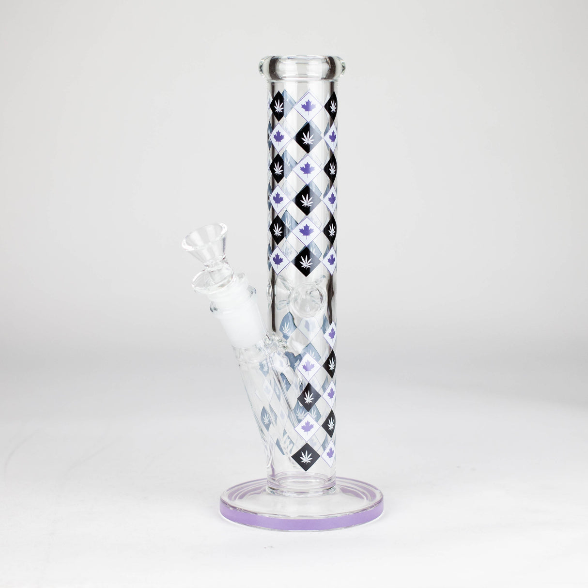 10" Color accented Staight Tube Glass Bong With Maple Leaf Design