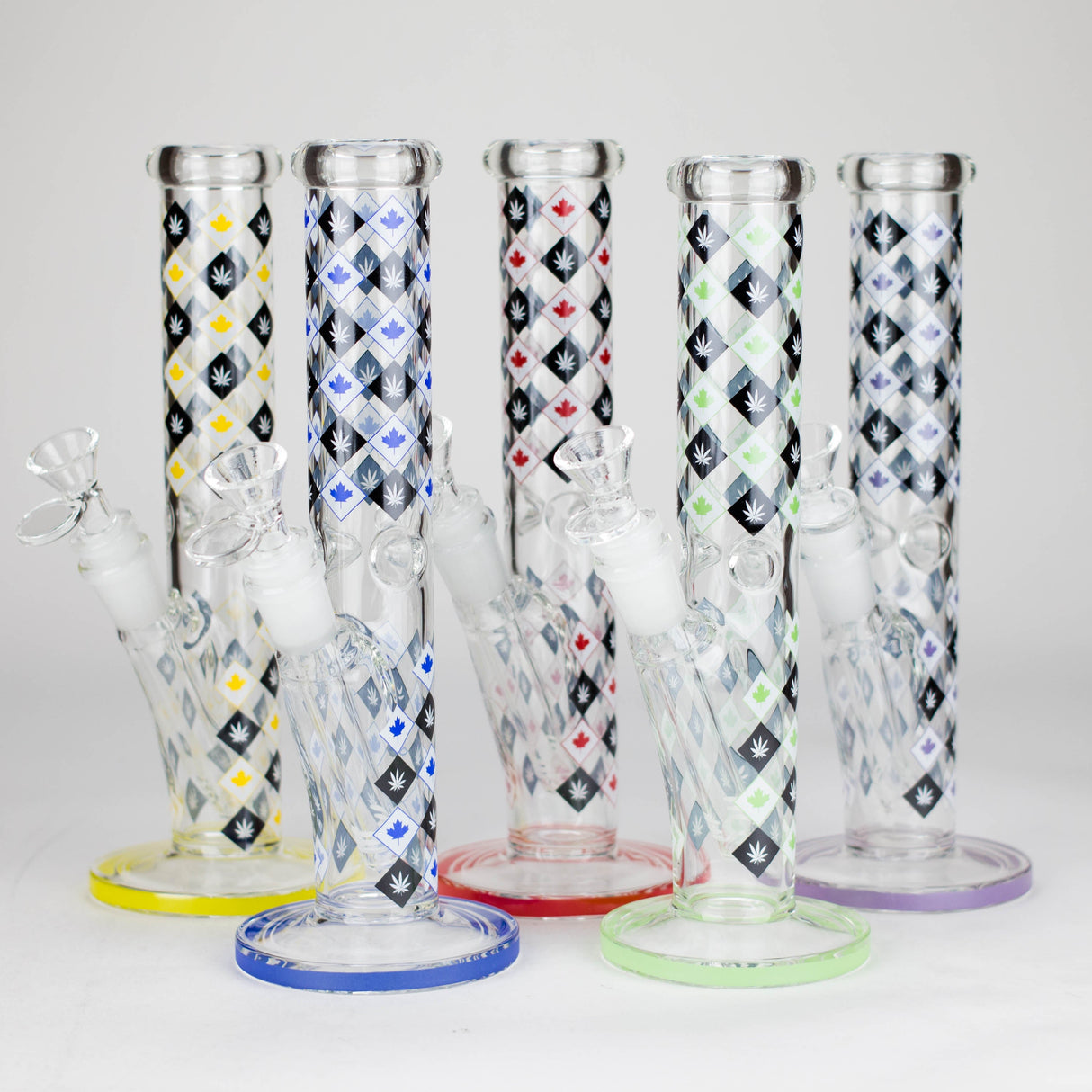 10" Color accented Staight Tube Glass Bong With Maple Leaf Design