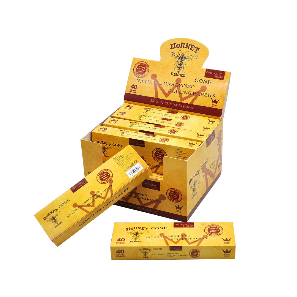 HORNET | Natural Unrefined King Size Pre Rolled Paper Cones Smoking 40 Pack Cone Pre-rolled Cone (Display Pack) Super Supplys Inc