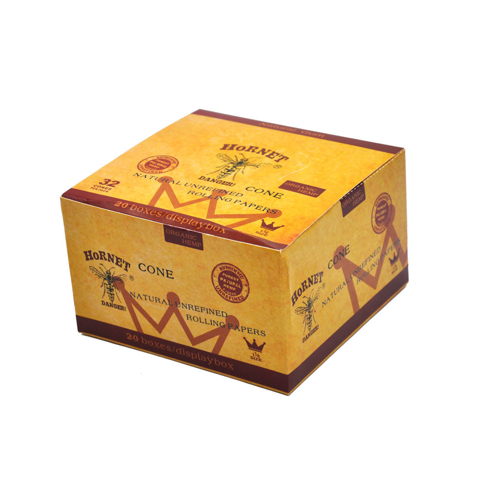 HORNET | Natural Unrefined 1-1/4 Size Pre Rolled Paper Cones Smoking 32 Pack Cone Pre-rolled Cone (Display Pack) Super Supplys Inc