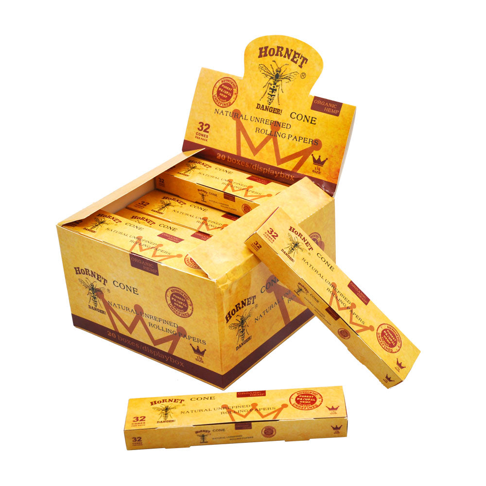 HORNET | Natural Unrefined 1-1/4 Size Pre Rolled Paper Cones Smoking 32 Pack Cone Pre-rolled Cone (Display Pack) Super Supplys Inc