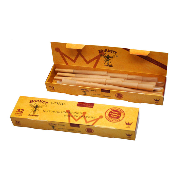 HORNET | Natural Unrefined 1-1/4 Size Pre Rolled Paper Cones Smoking 32 Pack Cone Pre-rolled Cone (Display Pack) Super Supplys Inc