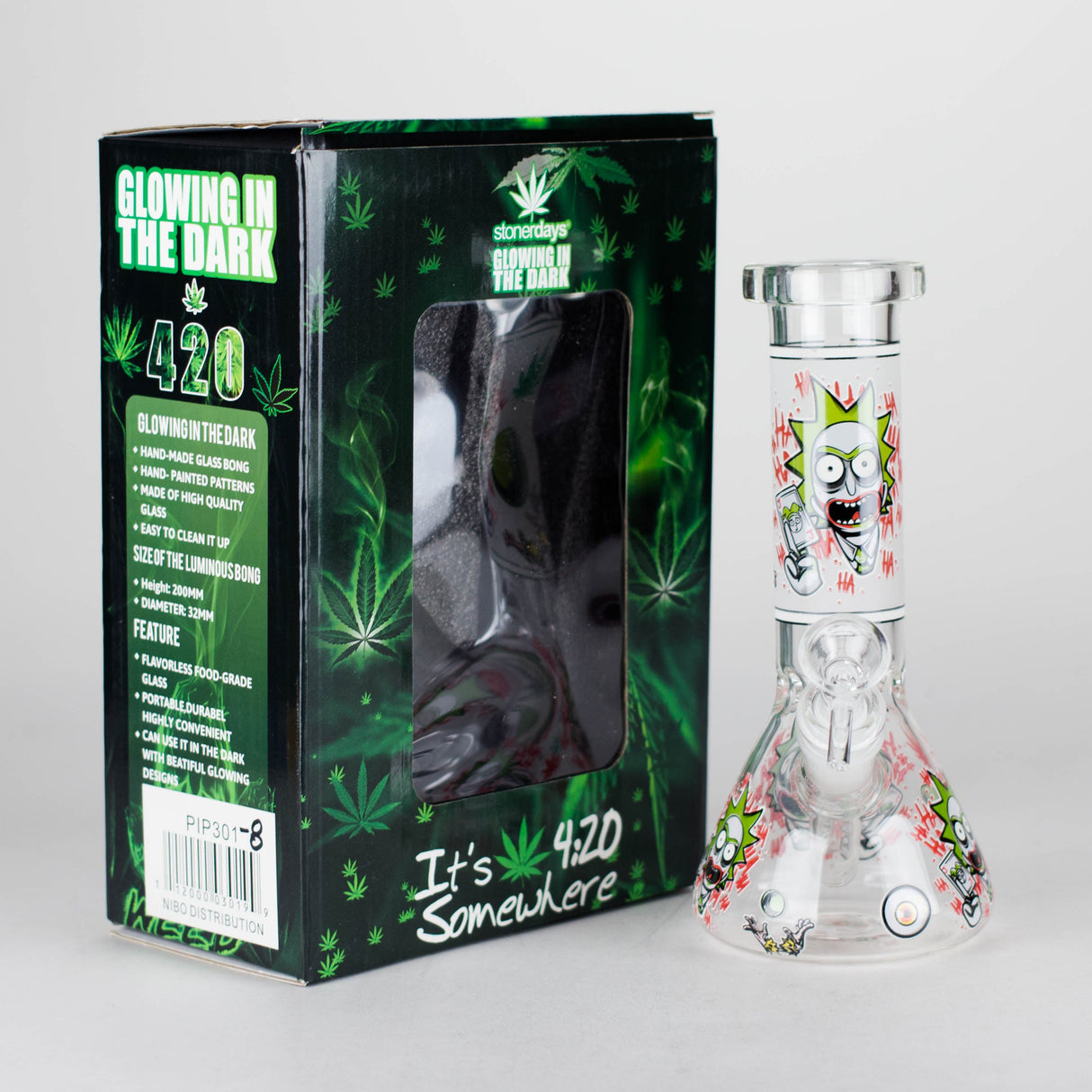8.5" Cartoon Designs Glow In The Dark beaker bong In the Box [PIP301] Glass Bong NIBO Distribution