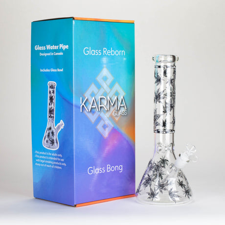 Karma | 14" Leaf Beaker Glow in the dark Glass Bong Glass Bong Maq Distributors