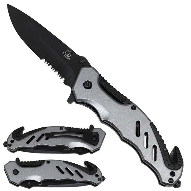 4.75" Black Blade/ Bicolor Gray Aluminum Handle / Foldable Pocket Knife_0