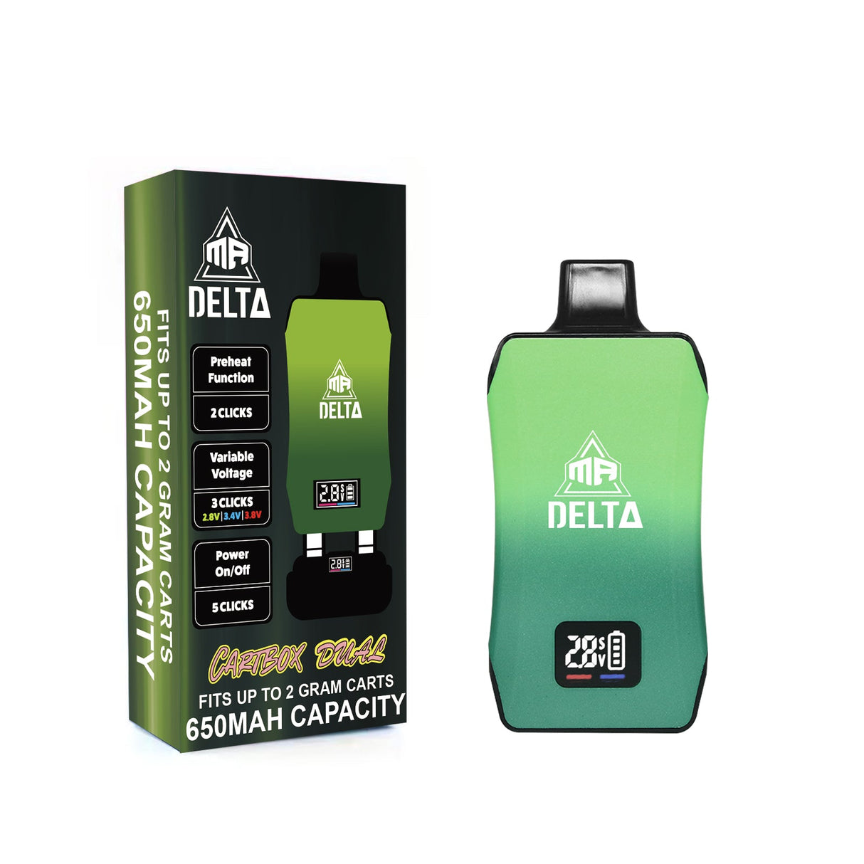 Mr. Delta 510 Dual Catridge Thread Battery Cartbox Dual-5CT 510 Battery Super Supplys Inc Green