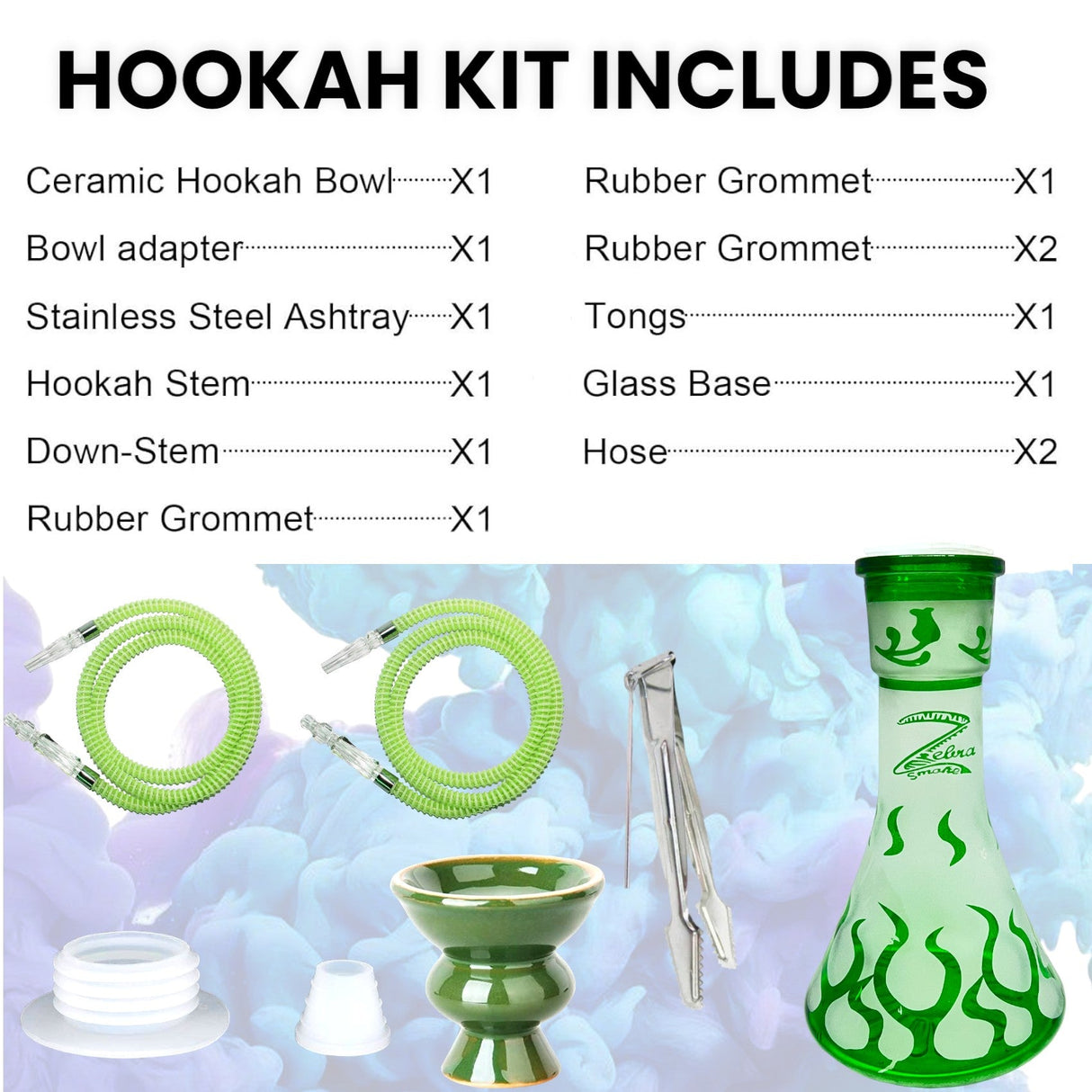 Zebra Smoke Wild West 2 Hose Hookah 21" Tall_3