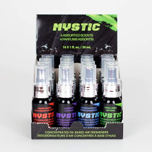 Mystic | Oil-Based Air Freshener Display - 16 Pieces (1 fl.oz / 30ml Each) CANADIAN Brand Odour Eliminator Spray Smoking Cat Distribution