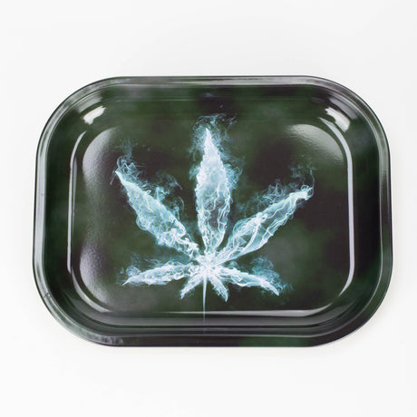 Novelty Metal Rolling Trays -Small Tray Smoking Cat Distribution Ghost Leaf