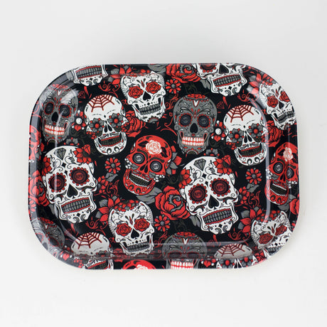 Novelty Metal Rolling Trays -Small Tray Smoking Cat Distribution Mexican skulls