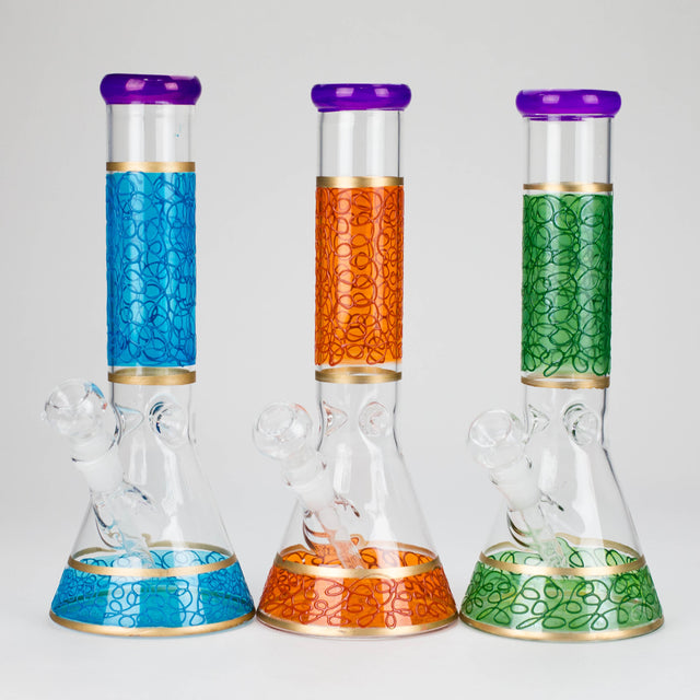 12" Printed beaker glass water bong-Assorted Glass Bong Bongzie Smokes