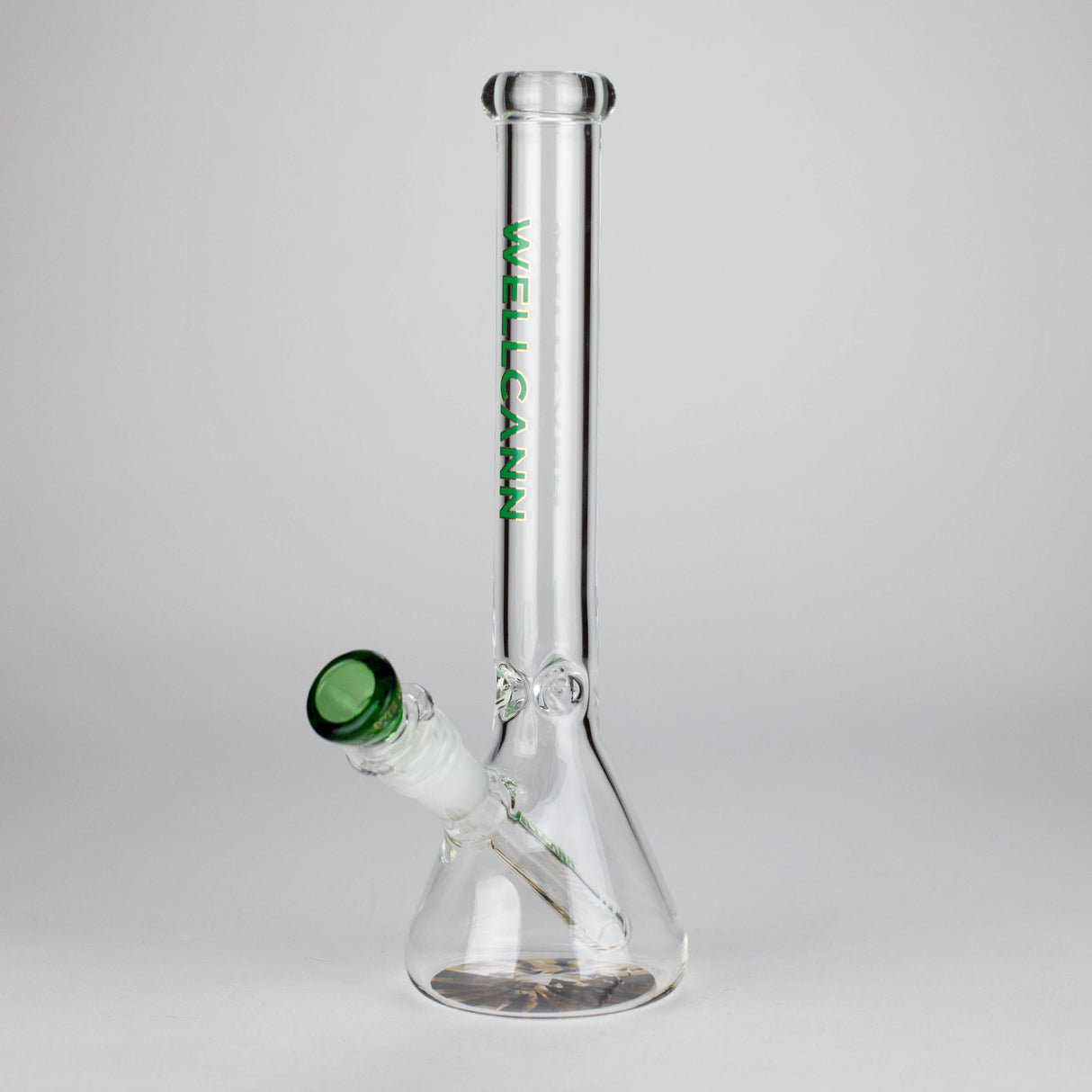 WellCann | 11" Beaker Glass Bong Glass Bong Smoking Cat Distribution Green (Black and Gold bottom)