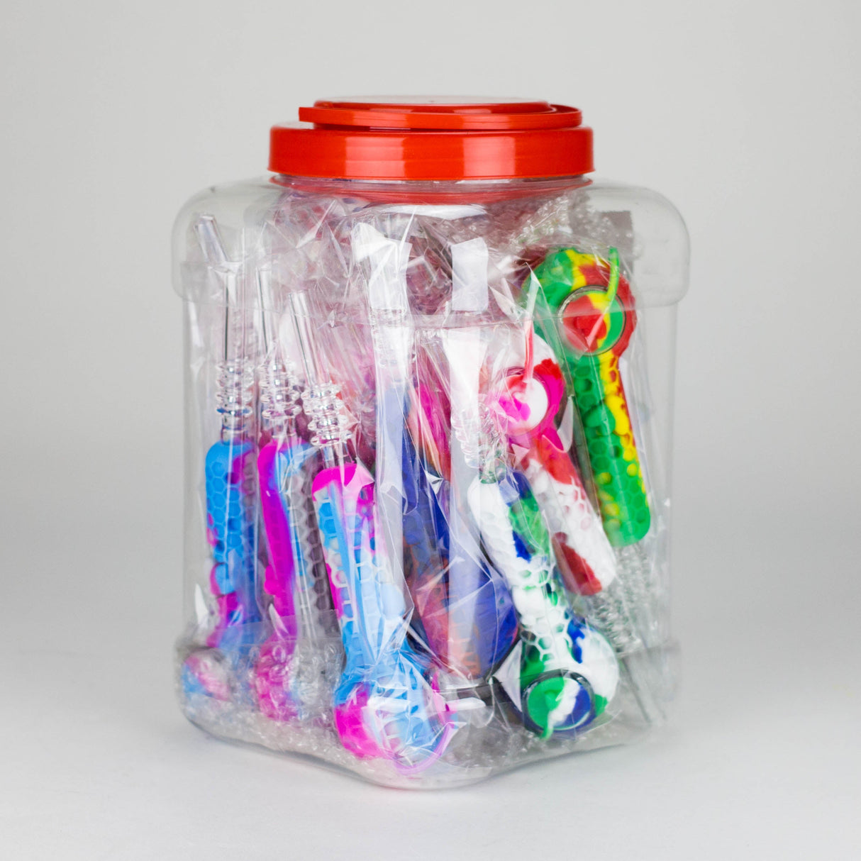 6″ Silicone Handpipe Jar – 20 Assorted Pieces with Glass Bowls & Straw [ES108HP]