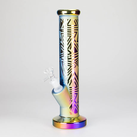 11″ Straight Tube Glass Bong – Electroplated Metallic Finish with Intricate Patterns [WP-M0090]