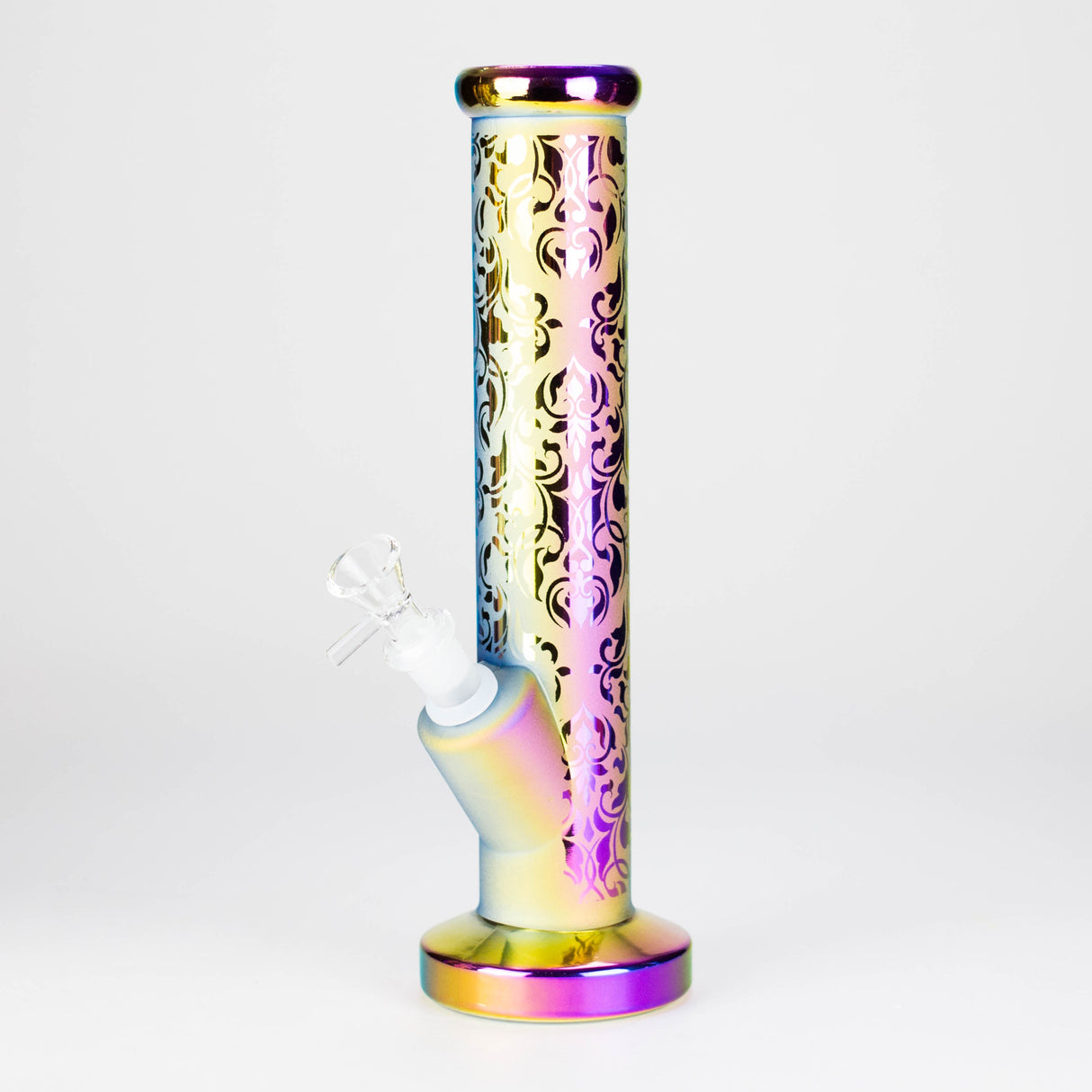 11″ Straight Tube Glass Bong – Electroplated Metallic Finish with Intricate Patterns [WP-M0090]