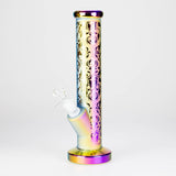 11″ Straight Tube Glass Bong – Electroplated Metallic Finish with Intricate Patterns [WP-M0090]