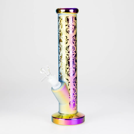 11″ Straight Tube Glass Bong – Electroplated Metallic Finish with Intricate Patterns [WP-M0090]