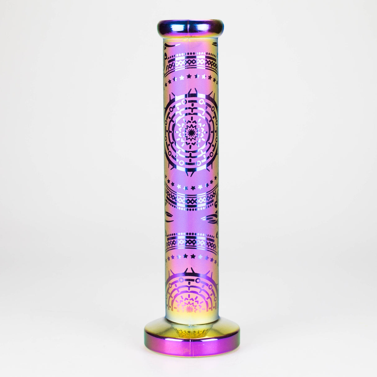 11″ Straight Tube Glass Bong – Electroplated Metallic Finish with Intricate Patterns [WP-M0090]