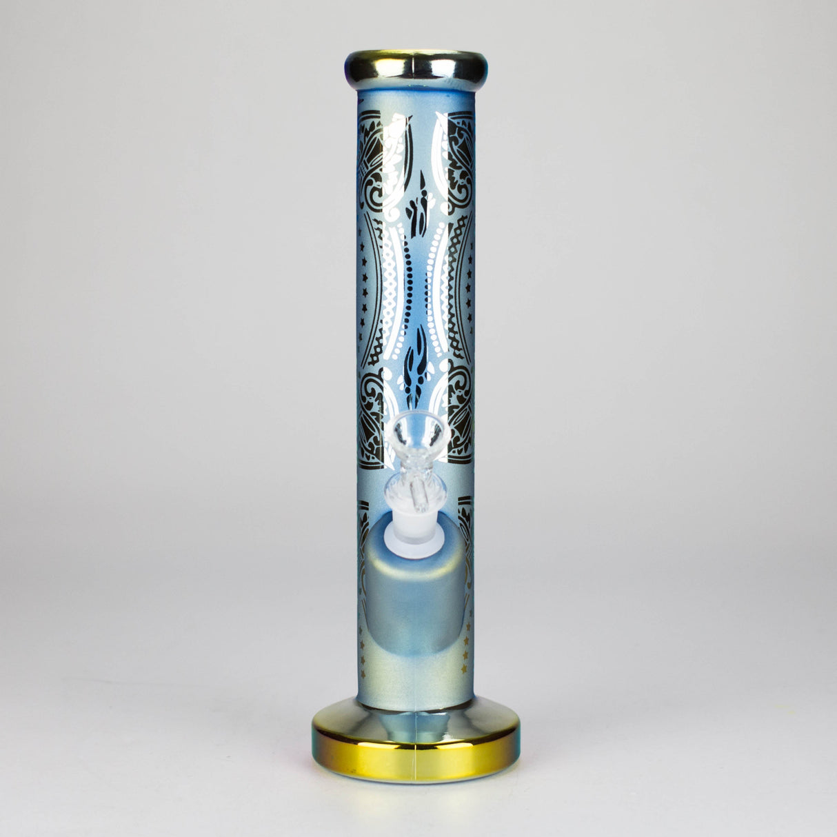 11″ Straight Tube Glass Bong – Electroplated Metallic Finish with Intricate Patterns [WP-M0090]