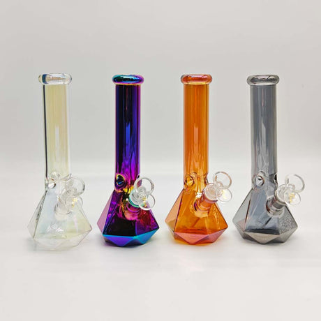 10" 4mm Electroplated Hexagon Base Glass Bong-Assorted Color_0