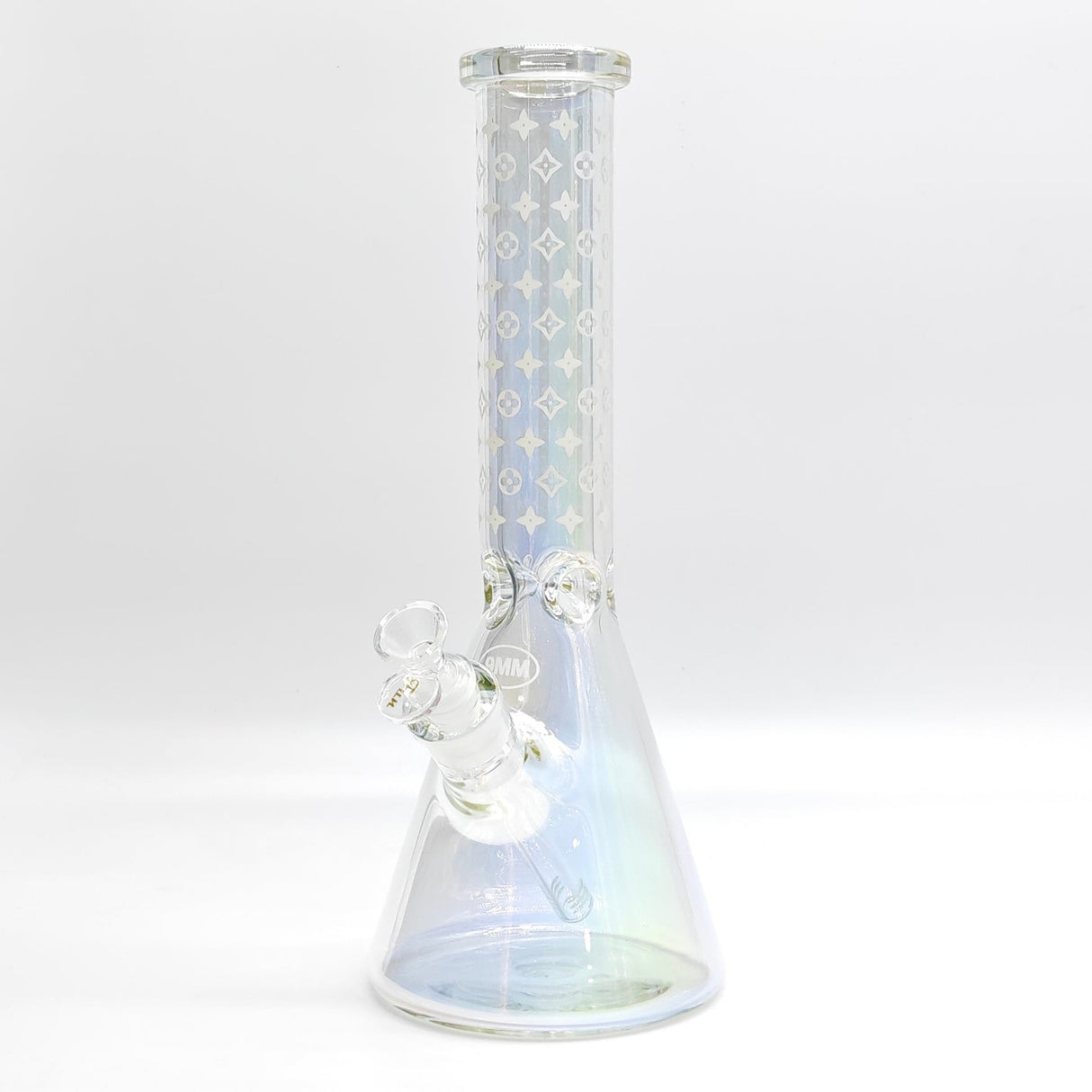 14" Electroplated Etched Monogram Design 9mm Glow in the Dark Beaker [LV145009] Glass Bong Super Supplys Inc Sunshine