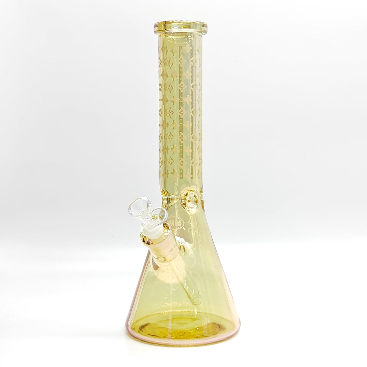 14" Electroplated Etched Monogram Design 9mm Glow in the Dark Beaker [LV145009] Glass Bong Super Supplys Inc Gold