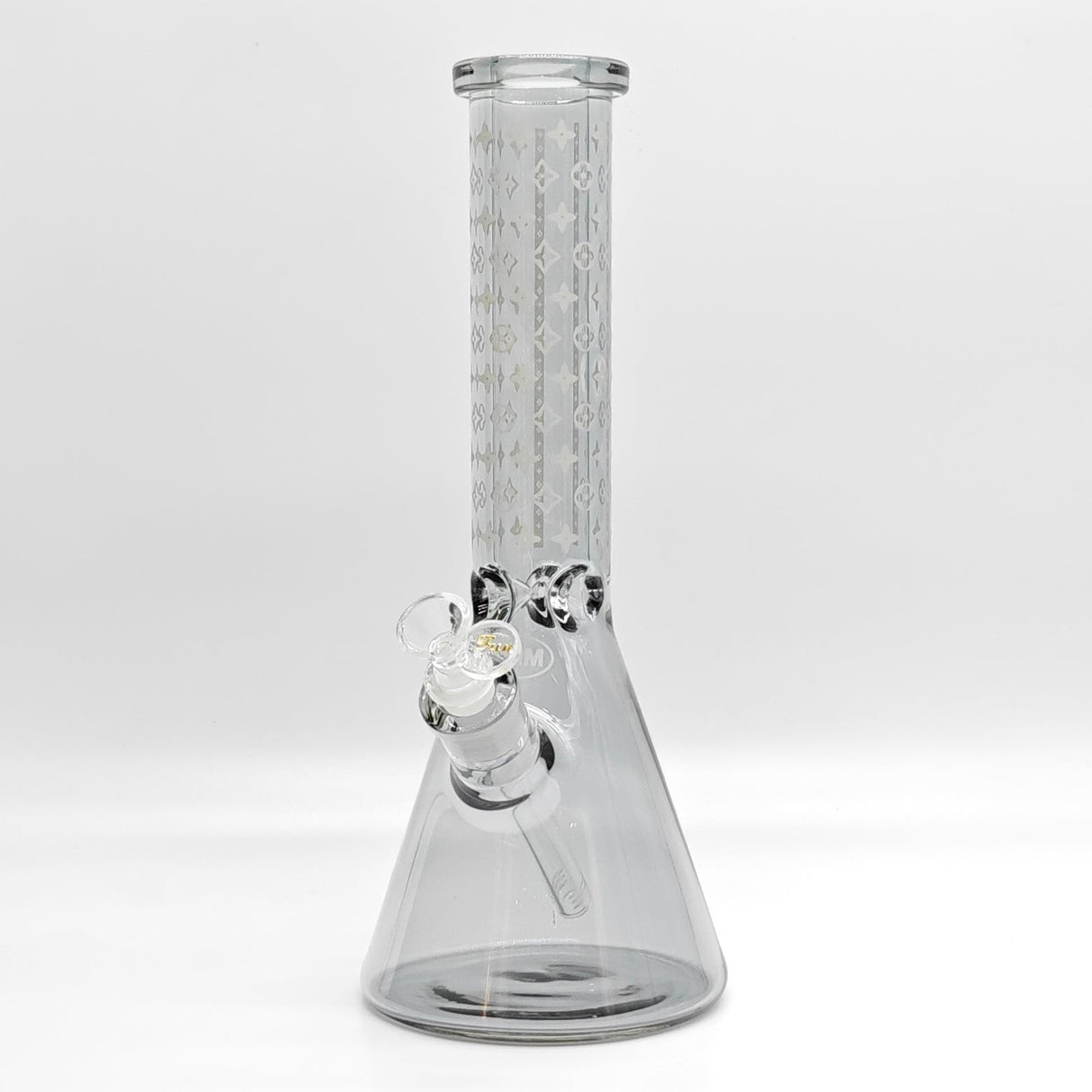 14" Electroplated Etched Monogram Design 9mm Glow in the Dark Beaker [LV145009] Glass Bong Super Supplys Inc Grey