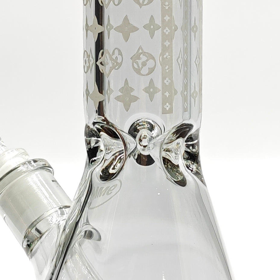 14" Electroplated Etched Monogram Design 9mm Glow in the Dark Beaker [LV145009] Glass Bong Super Supplys Inc