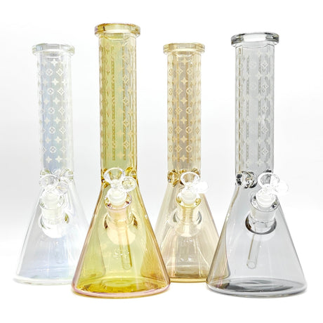 14" Electroplated Etched Monogram Design 9mm Glow in the Dark Beaker [LV145009] Glass Bong Super Supplys Inc