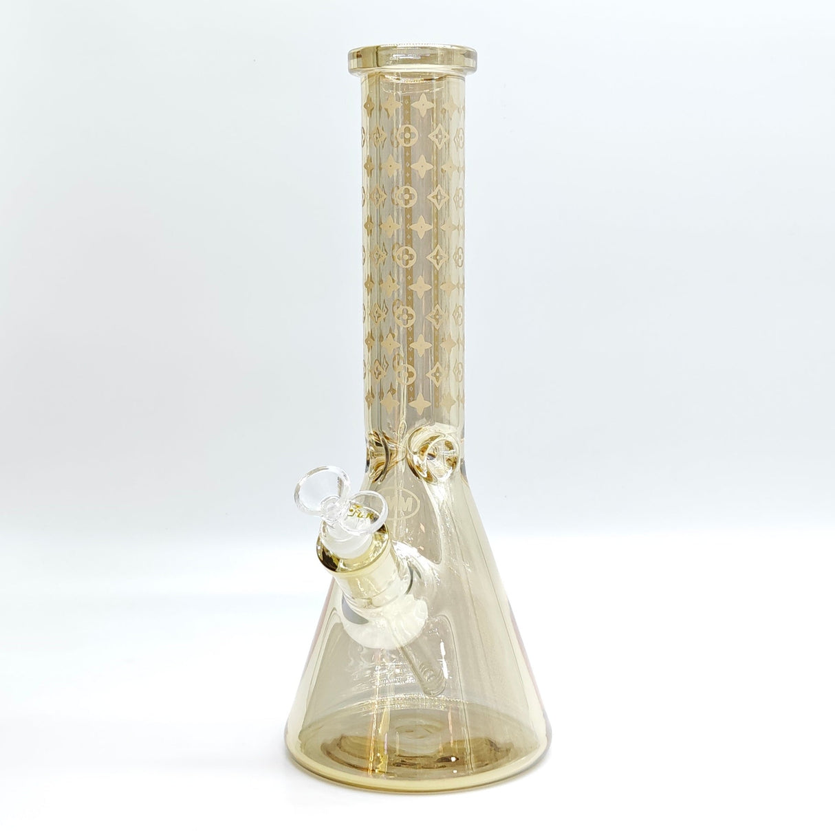 14" Electroplated Etched Monogram Design 9mm Glow in the Dark Beaker [LV145009] Glass Bong Super Supplys Inc Brown