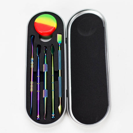 6 Pcs 440 Stainless Steel Dabber Tool Set with silicone jar-Rainbow [SMKE-103] Bongs Accessories Canadian Distributor