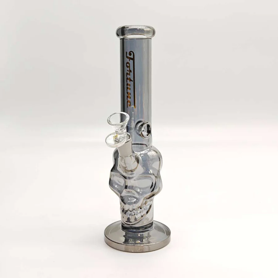 Fortune | Electroplated Skull 10" 5mm Glass Bong [SK105038E] Glass Bong Fortune Grey
