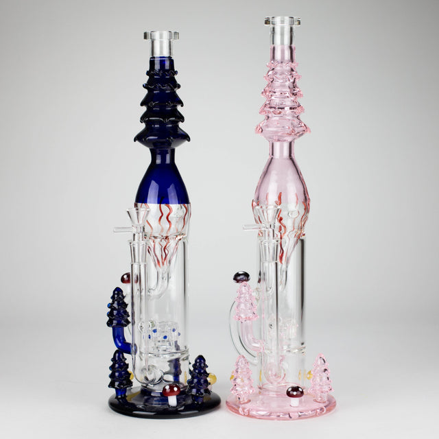 17" Enchanted Forest Glass Bong – Stemless Recycler with 14mm Bowl Joint Glass Bong RMG WHOLESALE