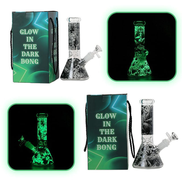 8″Glow In The Dark Glass bong – Assorted (CDGlOW-001-15)-Box of 15 Glass Bong Canadian Distributor